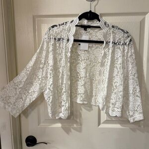 Connected Apparel White Lace Cardigan Shrug NWT